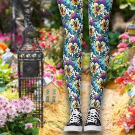 Leggings Bonito Pansy Paradise Patrón de Moda moderno