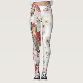 Leggings Bonito patrón floral Borgoña y encaje lindo