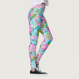 Leggings Bonito Rosa Aqua Moda Azul Trendy Pastel Floral