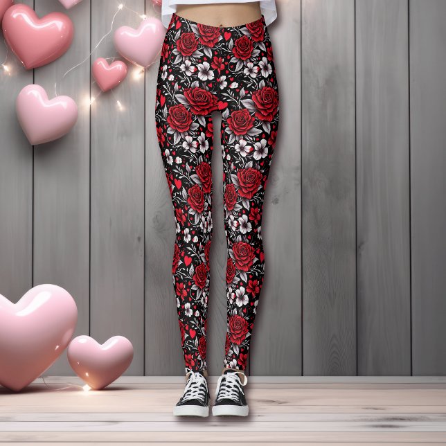 Leggings Bonito, Roses rojas, negras y blancas, corazón (Subido por el creador)