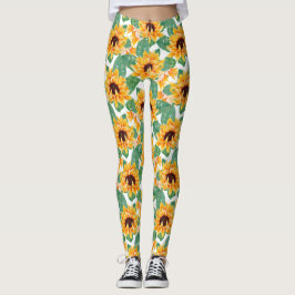 Leggings Bonito Sunflower Patrón amarillo y verde