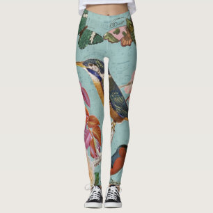 Leggings Bonito vintage aves mariposas de verano en flores