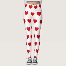 Leggings Bonitos corazones rojos impresos en blanco