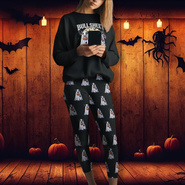 Leggings Boo fantasma de la hoja de toros Feliz Halloween (Bull Sheet ghost Boo Happy Halloween Leggings)