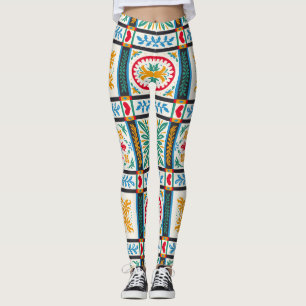 Leggings Bordado de mallica italiano: Floral mediterránea