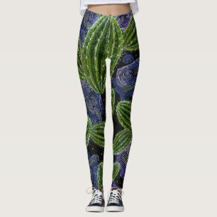 Leggings Bordados Mexicanos: La Noche de Cactus Seamless.