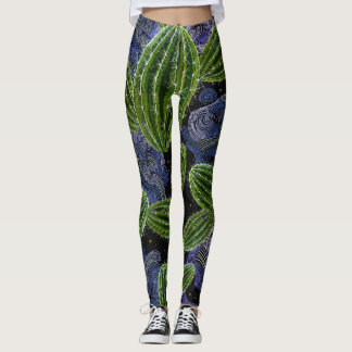 Leggings Bordados Mexicanos: La Noche de Cactus Seamless.