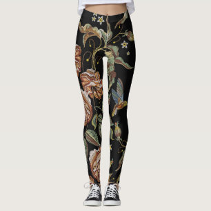 Leggings Bordados rosas, estilo renacentista.