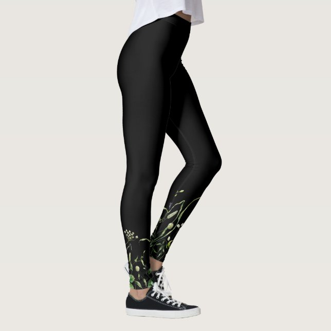 Leggings Borde de flores silvestres en negro (Derecha)