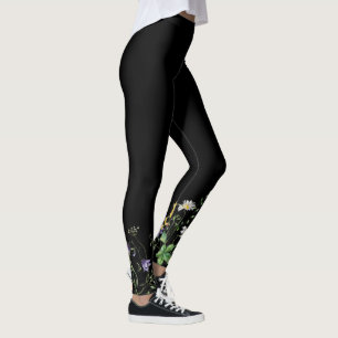 Leggings Borde de flores silvestres en negro
