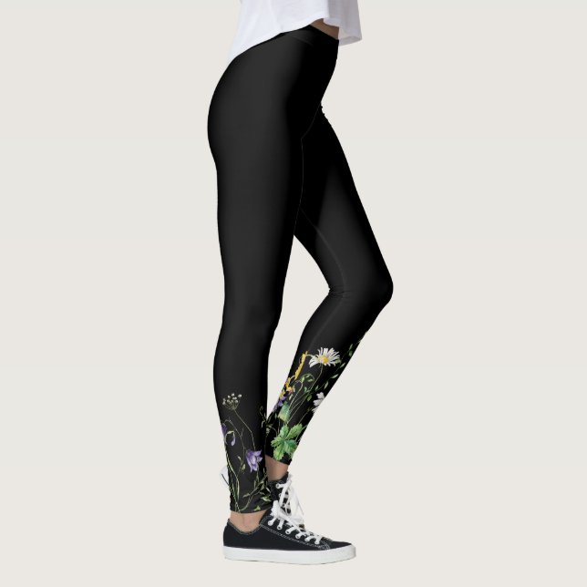 Leggings Borde de flores silvestres en negro (Derecha)