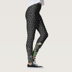 Leggings Borde de flores silvestres sobre puntos de polka