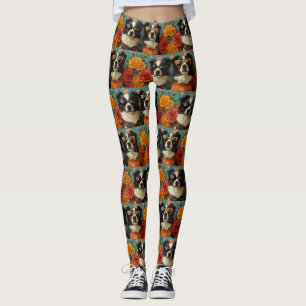 Leggings Border Collie con rosas del corazón día de San Val