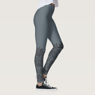 Leggings Bordes negros de la mirada del cordón en pizarra