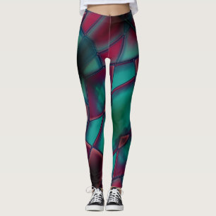 Leggings Borgoña angustiada y cian fuerte en trapezoidal