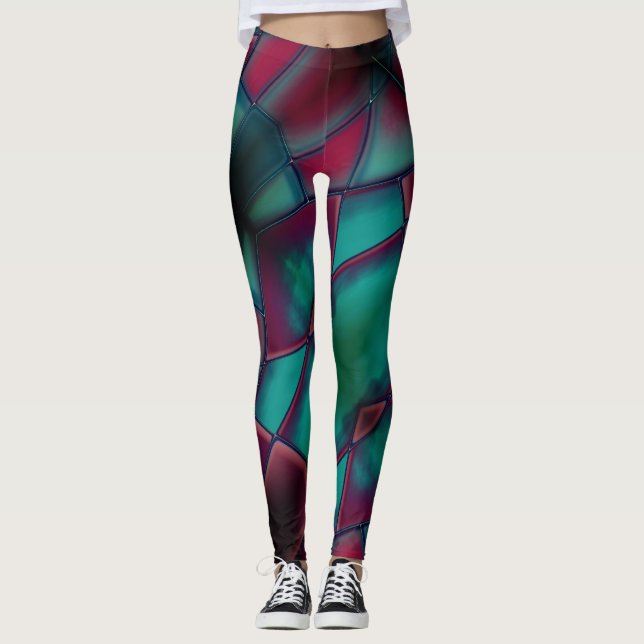 Leggings Borgoña angustiada y cian fuerte en trapezoidal (Anverso)