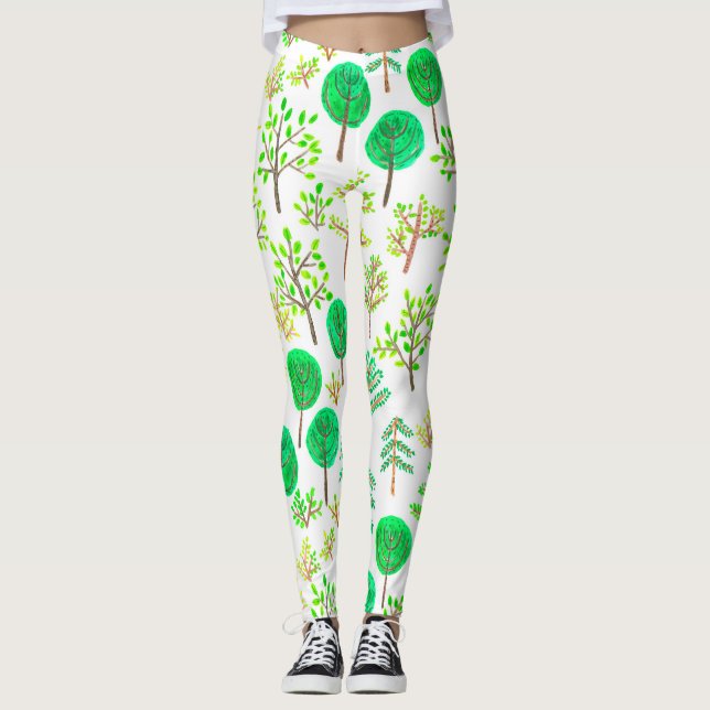 Leggings Bosque acuarela al estilo doodle (Anverso)