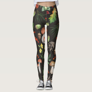 Leggings Bosque Bounty: Patrón de hongos acuarelas