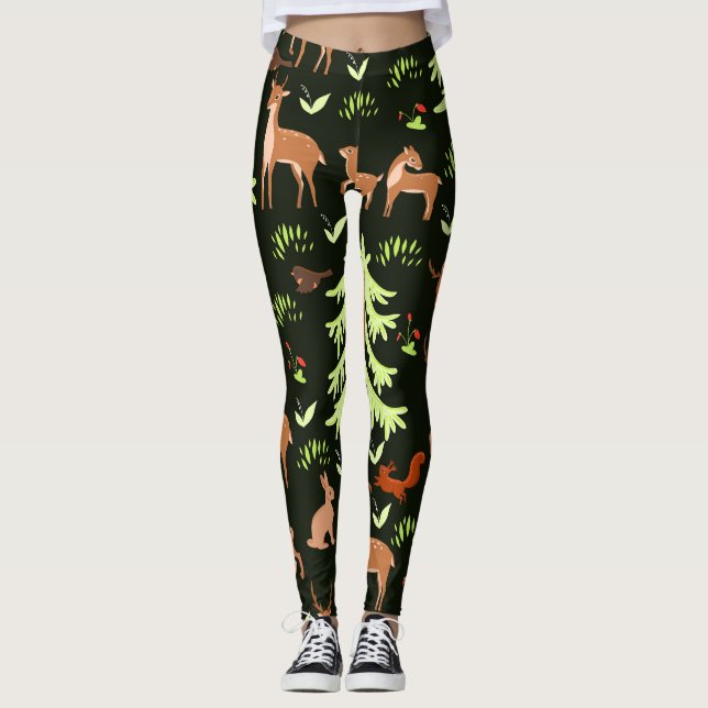 Leggings Bosque de Cerfs: Patrón Escenario Vintage. (Anverso)