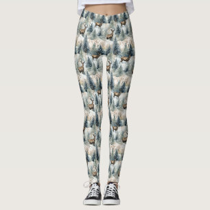 Leggings Bosque de ciervos acuarela de invierno (1)