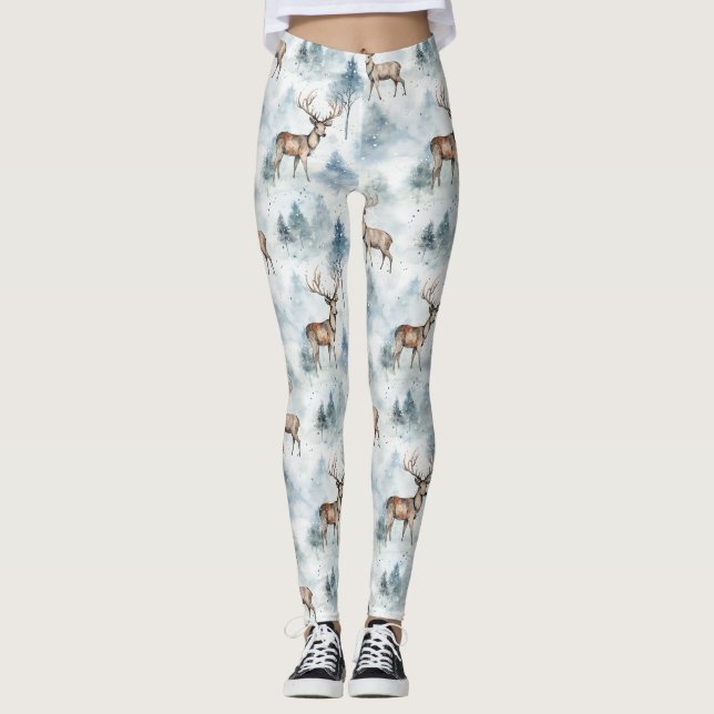Leggings Bosque de ciervos acuarela de invierno (5) (Anverso)