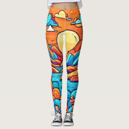 Leggings Bosque de dibujos animados arcoíris impresionante