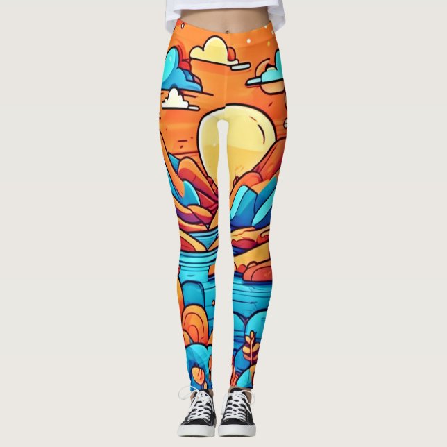 Leggings Bosque de dibujos animados arcoíris impresionante (Anverso)