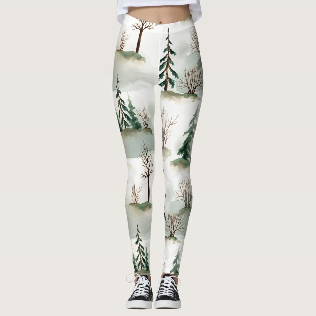 Leggings Bosque de Invierno: desenfoque verde de mano (Anverso)