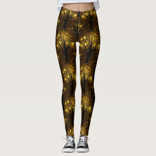 Leggings Bosque Embrujado Brillante Bokeh - Árboles Nocturn