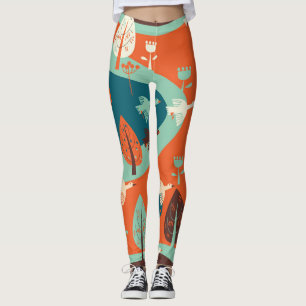 Leggings Bosque Geese: La escena de la naturaleza vintage