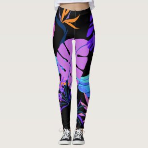 Leggings Bosque tropical morado rosado de banano azul