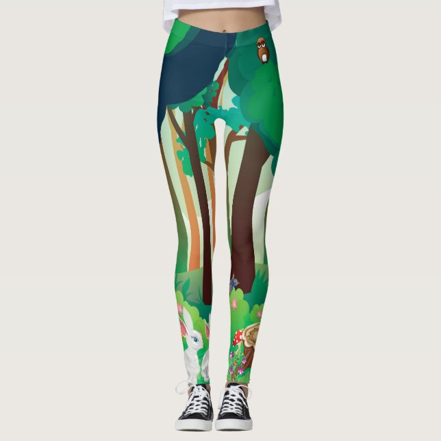 Leggings Bosque verde y animales bonitos (Anverso)