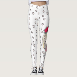 Leggings Bosquejos florales y chibi enfermo del amor con la