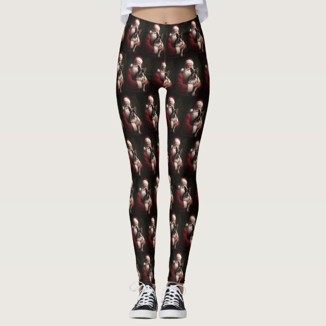 Leggings Boston Terrier con Navidades festivos de Santa Cla (Anverso)