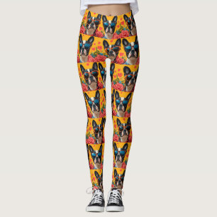 Leggings Boston Terrier con rosas del corazón día de San Va