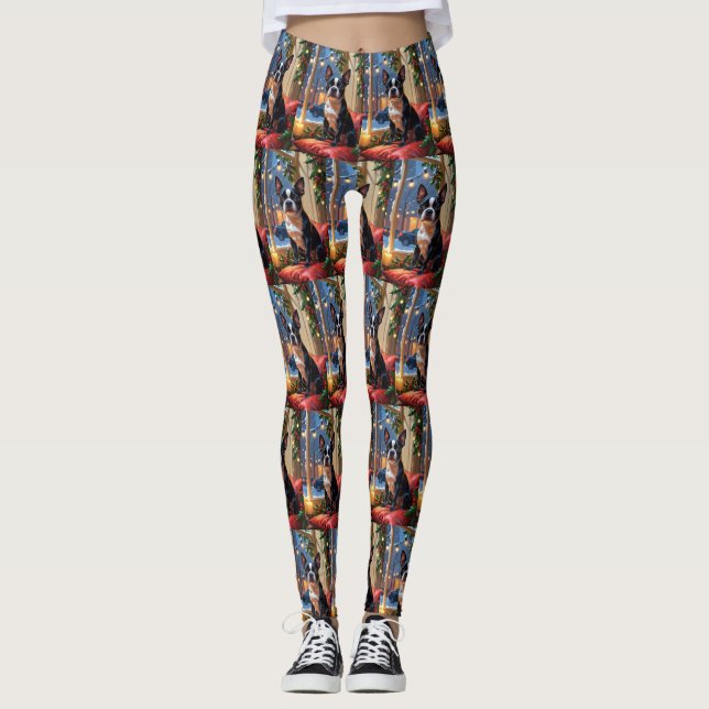 Leggings Boston Terrier con vacaciones de Navidades ilumina (Anverso)