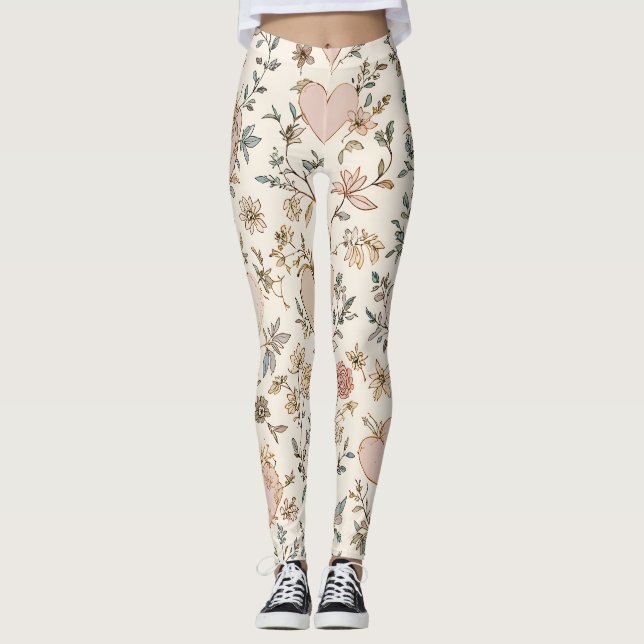 Leggings Botanical Hearts Romantic Floral Valentine Pattern (Anverso)