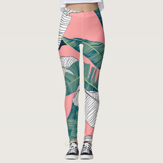 Leggings Botánico de plátano: Brillante Red Seamless (Anverso)