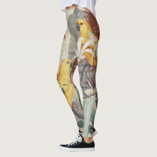 Leggings Botánico Vintage Pájaro Naturaleza Antiguo Tropica