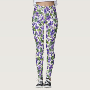 Leggings Botánicos delicados de violeta pintados a mano