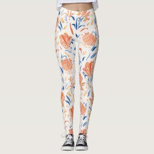 Leggings Botany linocut barroco: fondo floral sin costuras