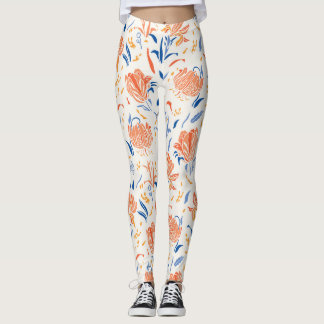 Leggings Botany linocut barroco: fondo floral sin costuras