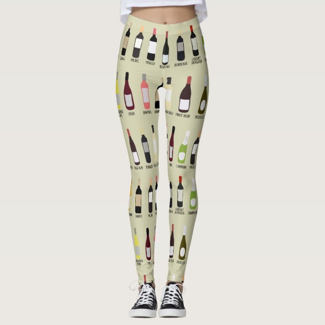 Leggings Botellas de los amantes del vino con nombres paten (Anverso)
