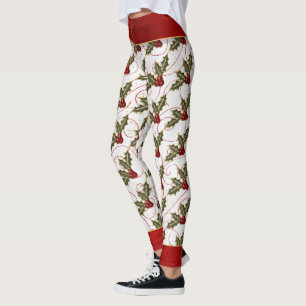 Leggings Boughes de Holly con estilo rojo y dorado