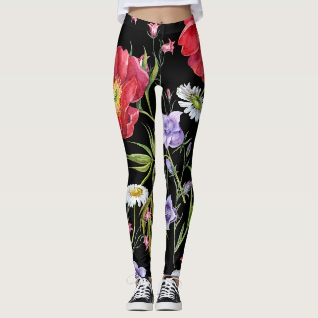 Leggings Bouquet de flores acuáticas: patrón sin foco (Anverso)