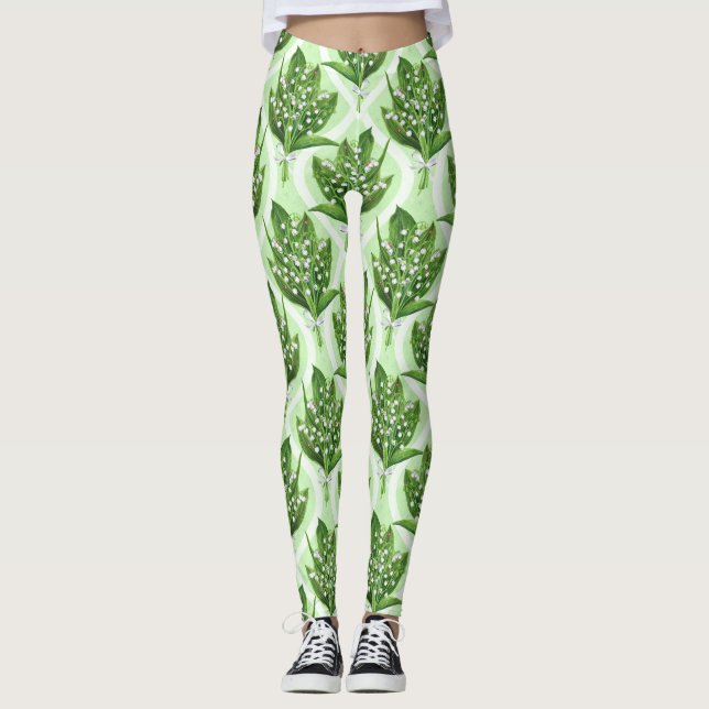 Leggings Bouquet de flores de lirio del valle sobre verde (Anverso)