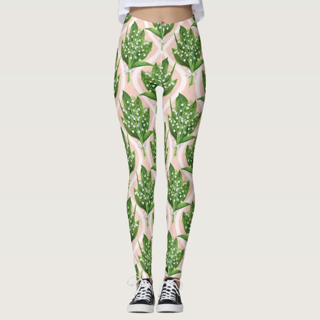 Leggings Bouquet de lilas del valle flores en rosa (Anverso)