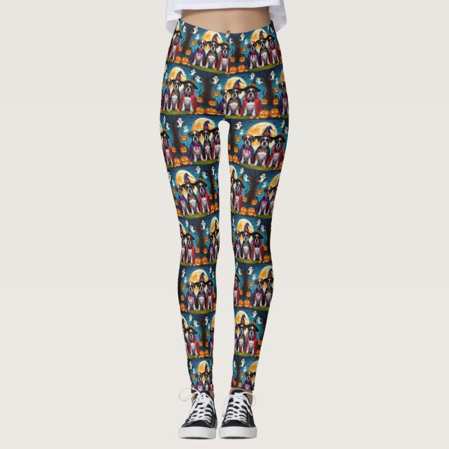 Leggings Boxer Dogs Calabaza Halloween Gracioso (Anverso)