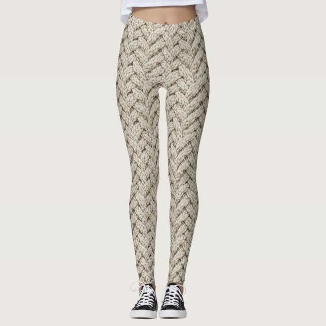 Leggings Braided Thread Knit Texture – Warm Beige (2) (Anverso)