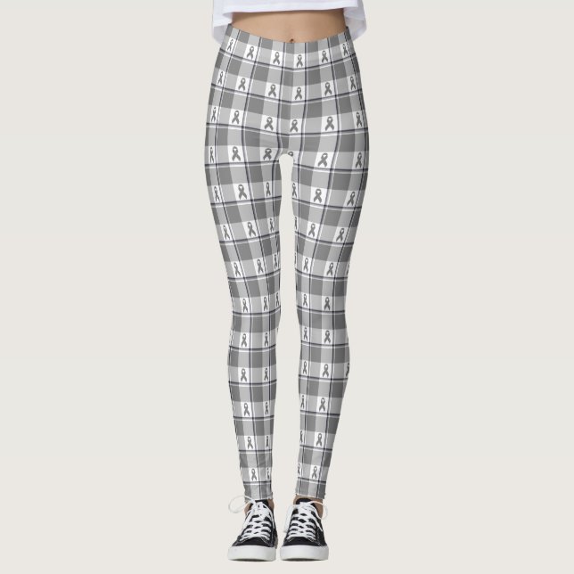 Leggings Brain Cancer Awareness Plaid Gray Ribbon (Anverso)